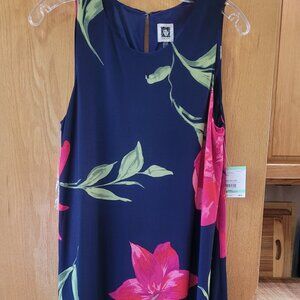 Anne Klein Sleeveless A-Line Print Dress Dark Blue/Hot Pink Size 8 NWT